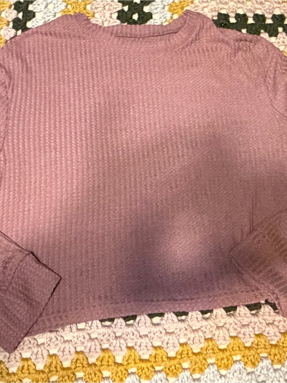 Mauve Ribbed Long-Sleeve Crop Top